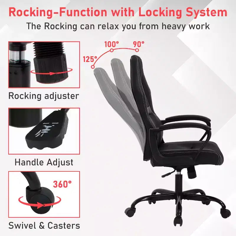 BestMassage Gaming Chair Office Chair with Lumbar Support Adjustable Height PU Leather Executive Chair for Women Men Adults