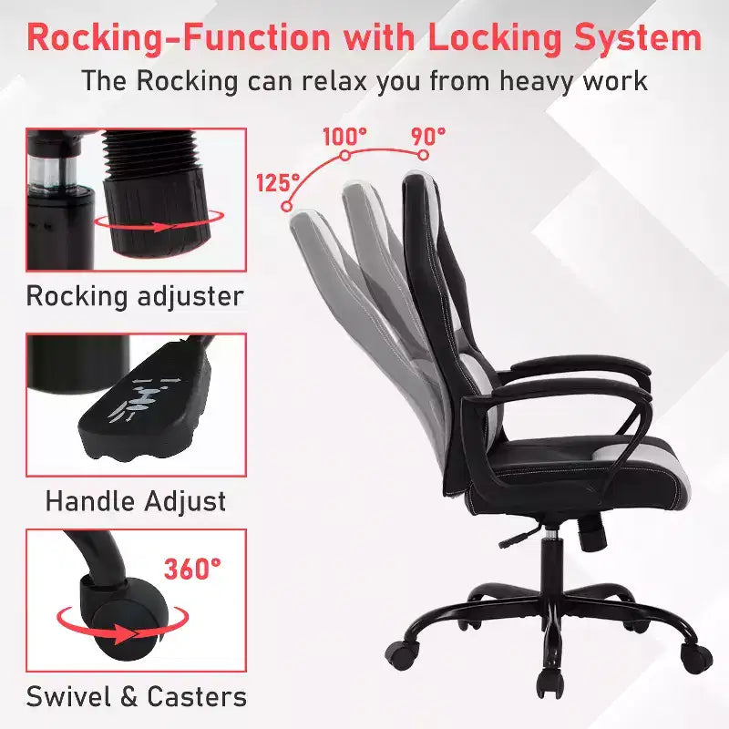 BestMassage Gaming Chair Office Chair with Lumbar Support Adjustable Height PU Leather Executive Chair for Women Men Adults