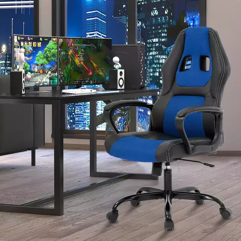 BestMassage Gaming Chair Office Chair with Lumbar Support Adjustable Height PU Leather Executive Chair for Women Men Adults
