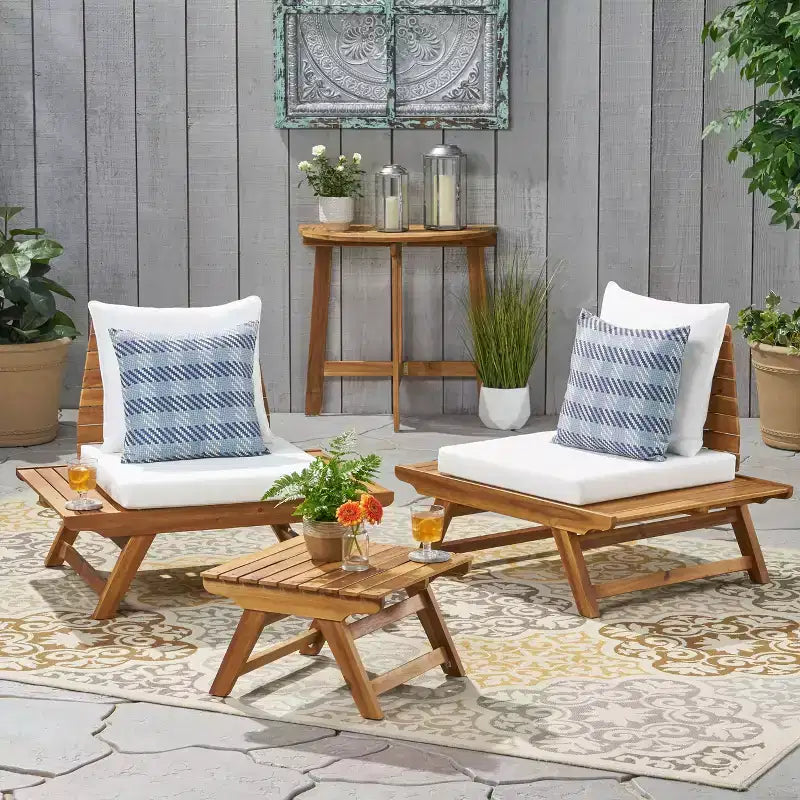 Christopher Knight Home Sedona Outdoor Acacia Wood 3 Piece Chat Set with Cushions