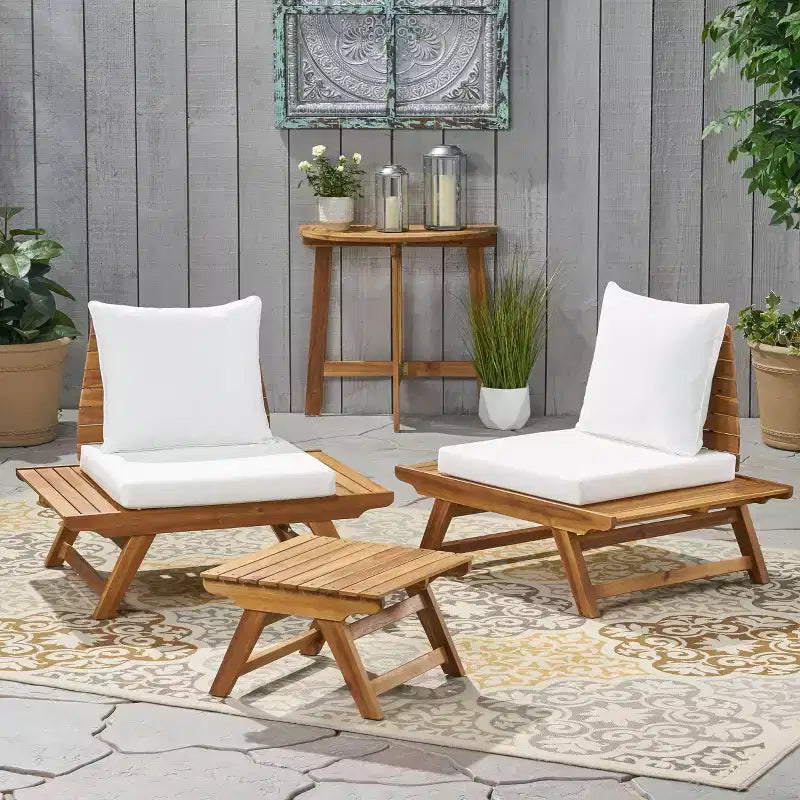 Christopher Knight Home Sedona Outdoor Acacia Wood 3 Piece Chat Set with Cushions