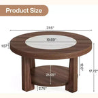 Table basse Lantine, table d'appoint ronde à 2 niveaux avec rangement pour le salon