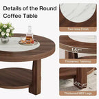 Table basse Lantine, table d'appoint ronde à 2 niveaux avec rangement pour le salon