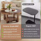 Table basse Lantine, table d'appoint ronde à 2 niveaux avec rangement pour le salon