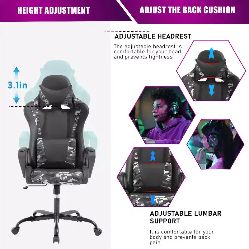 BestMassage Gaming Desk Chair Office Chair Computer Chair with Armrests 360 Swivel Lumbar Support Executive Task Chair for Adults