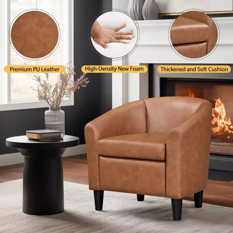 Yaheetech Faux Leather Accent Chair Barrel Chair for Living Room, Bedroom