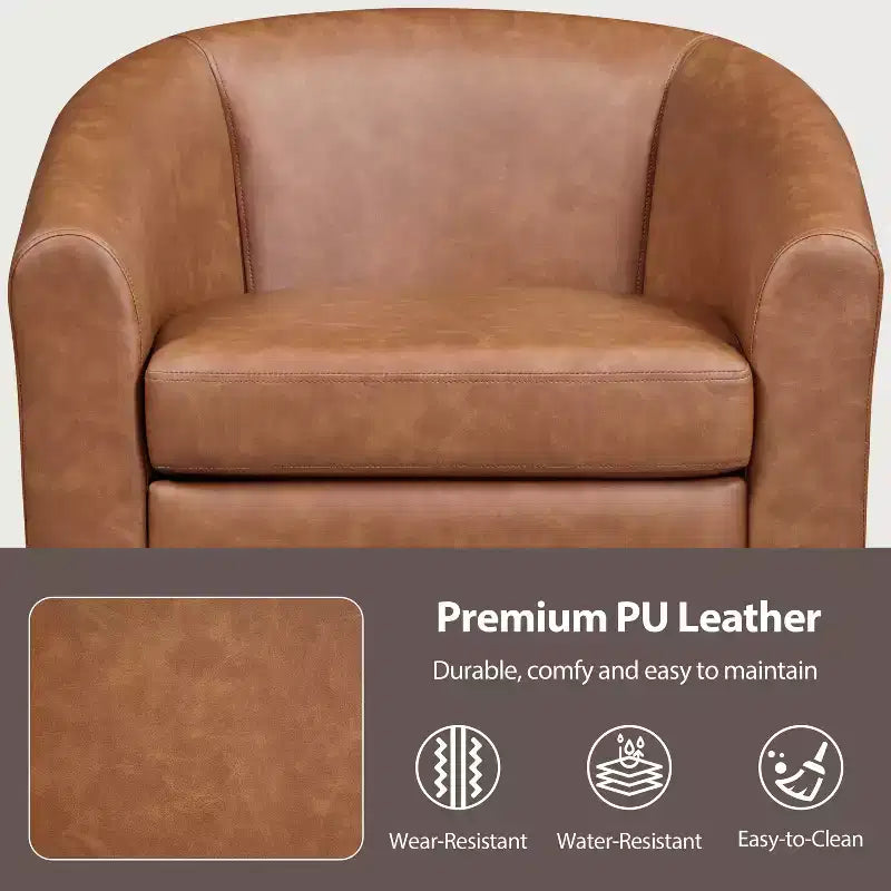 Yaheetech Faux Leather Accent Chair Barrel Chair for Living Room, Bedroom