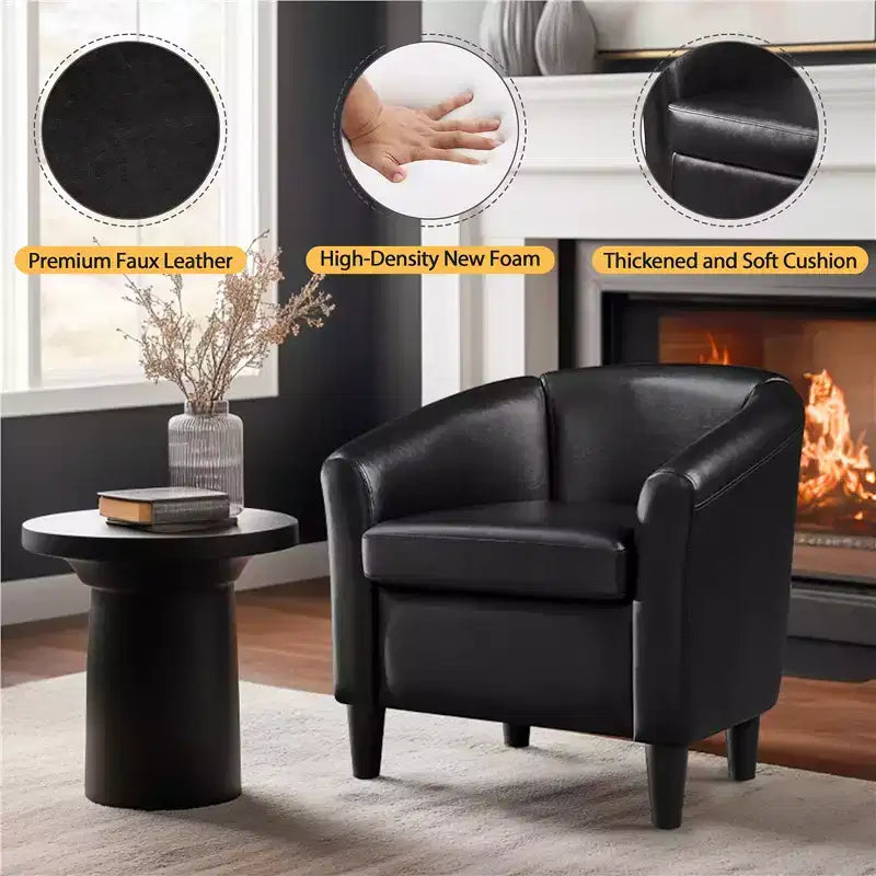 Yaheetech Faux Leather Accent Chair Barrel Chair for Living Room, Bedroom