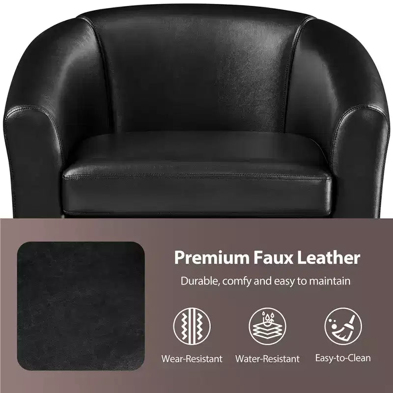 Yaheetech Faux Leather Accent Chair Barrel Chair for Living Room, Bedroom