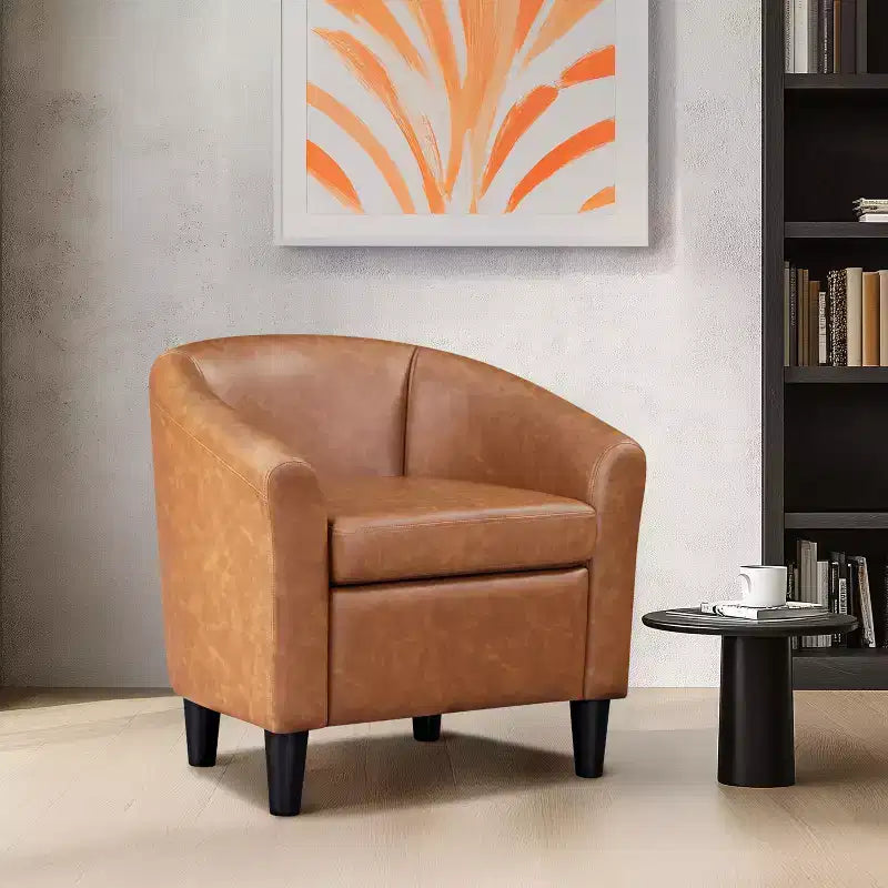 Yaheetech Faux Leather Accent Chair Barrel Chair for Living Room, Bedroom