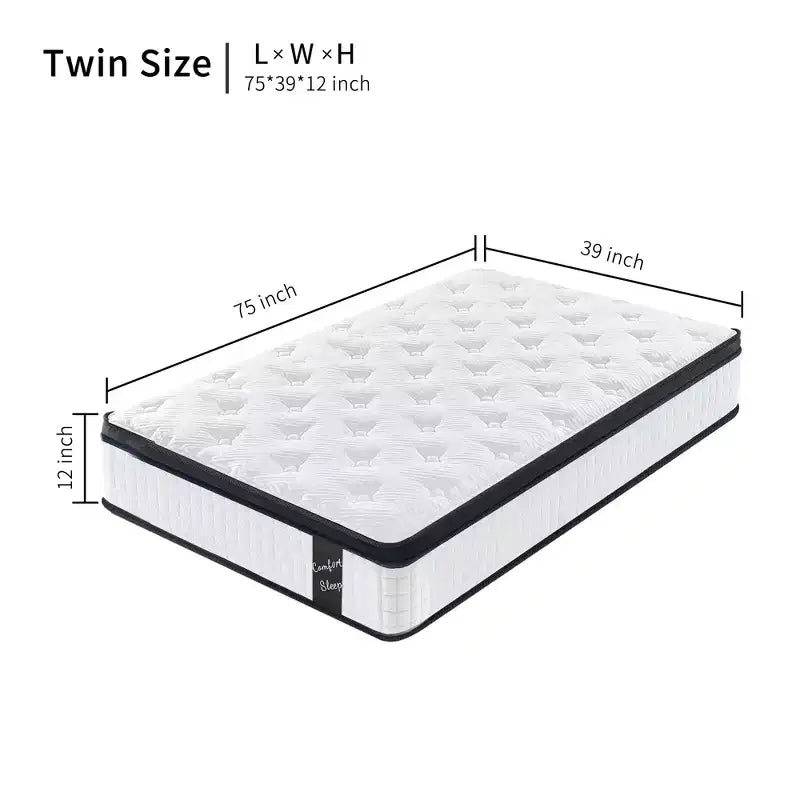 GDFStudio Mary 12 Matelas hybride à ressorts ensachés individuels en mousse à mémoire de forme blanche