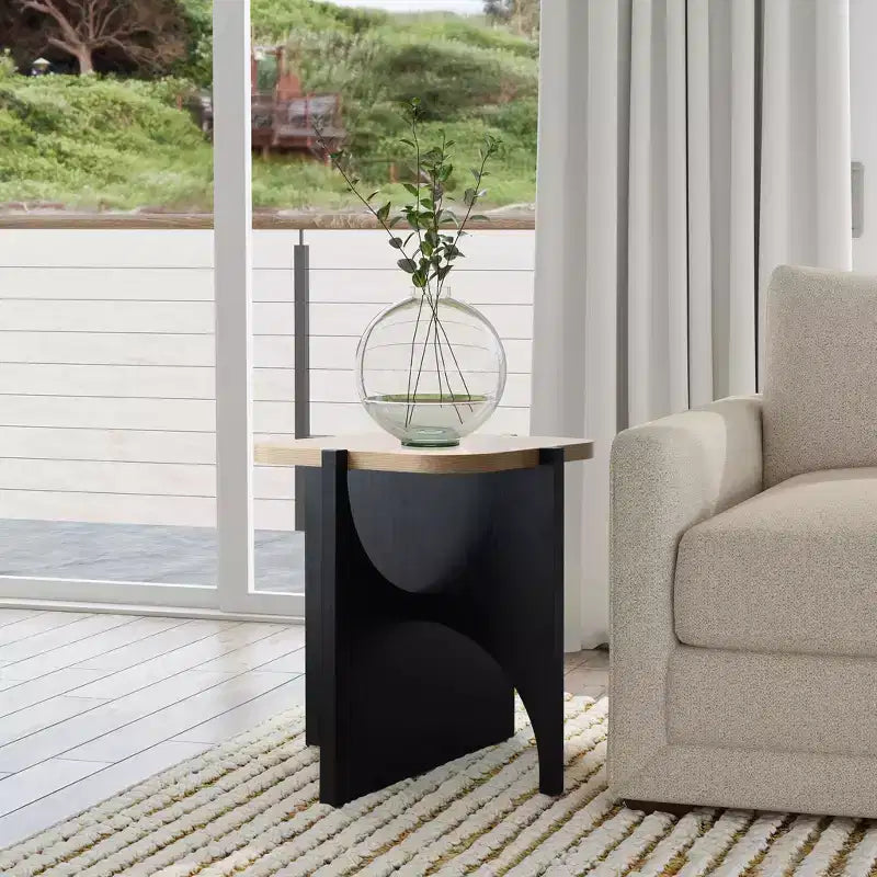 LuxenHome 19.3 Modern Square Side Table, Black End Table with Natural Wood Top, Side Table for Living Room