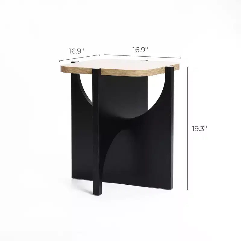 LuxenHome 19.3 Modern Square Side Table, Black End Table with Natural Wood Top, Side Table for Living Room