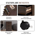 5-Drawer Office File Storage Cabinet, Smart Storage with Adjustable Dividers, Lockable Casters & Smooth Slides