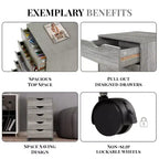5-Drawer Office File Storage Cabinet, Smart Storage with Adjustable Dividers, Lockable Casters & Smooth Slides