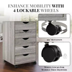 5-Drawer Office File Storage Cabinet, Smart Storage with Adjustable Dividers, Lockable Casters & Smooth Slides