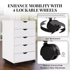 5-Drawer Office File Storage Cabinet, Smart Storage with Adjustable Dividers, Lockable Casters & Smooth Slides