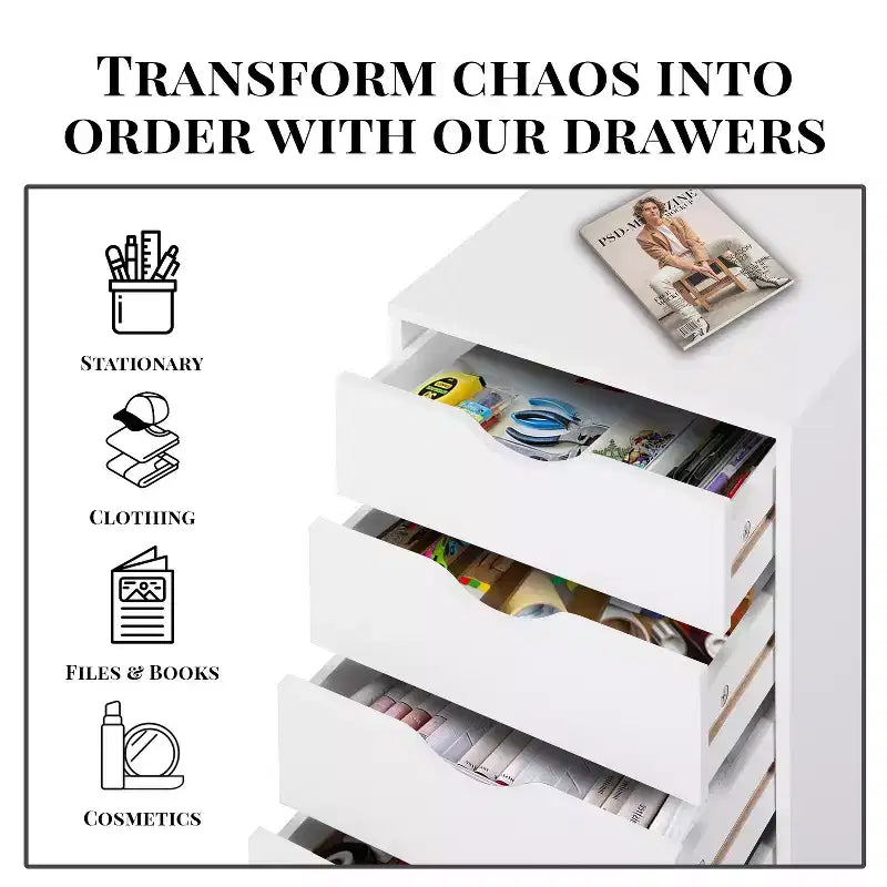 5-Drawer Office File Storage Cabinet, Smart Storage with Adjustable Dividers, Lockable Casters & Smooth Slides