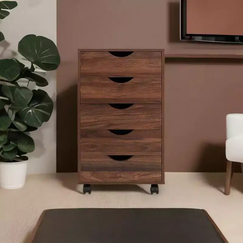 5-Drawer Office File Storage Cabinet, Smart Storage with Adjustable Dividers, Lockable Casters & Smooth Slides