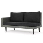 GDFStudio Hensley Outdoor Wicker 5 Seater V-Shape Sectional Sofa Chat Set with Cushions, Mixed Black/Dark Gray