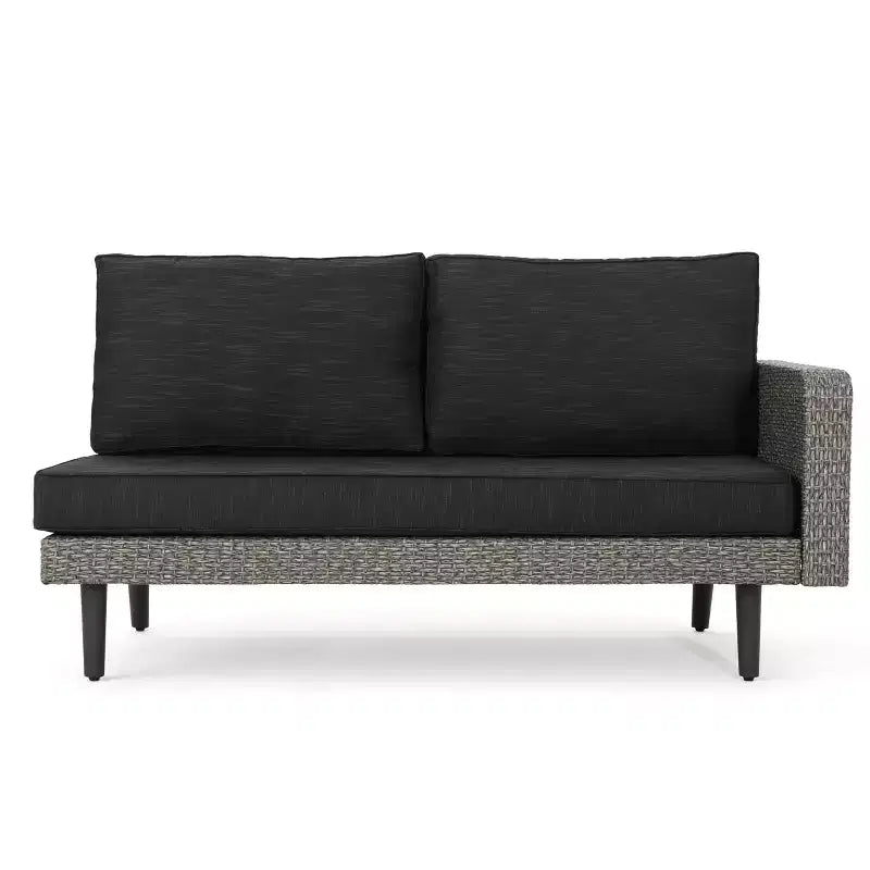 GDFStudio Hensley Outdoor Wicker 5 Seater V-Shape Sectional Sofa Chat Set with Cushions, Mixed Black/Dark Gray