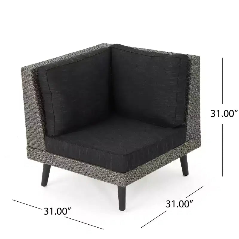 GDFStudio Hensley Outdoor Wicker 5 Seater V-Shape Sectional Sofa Chat Set with Cushions, Mixed Black/Dark Gray