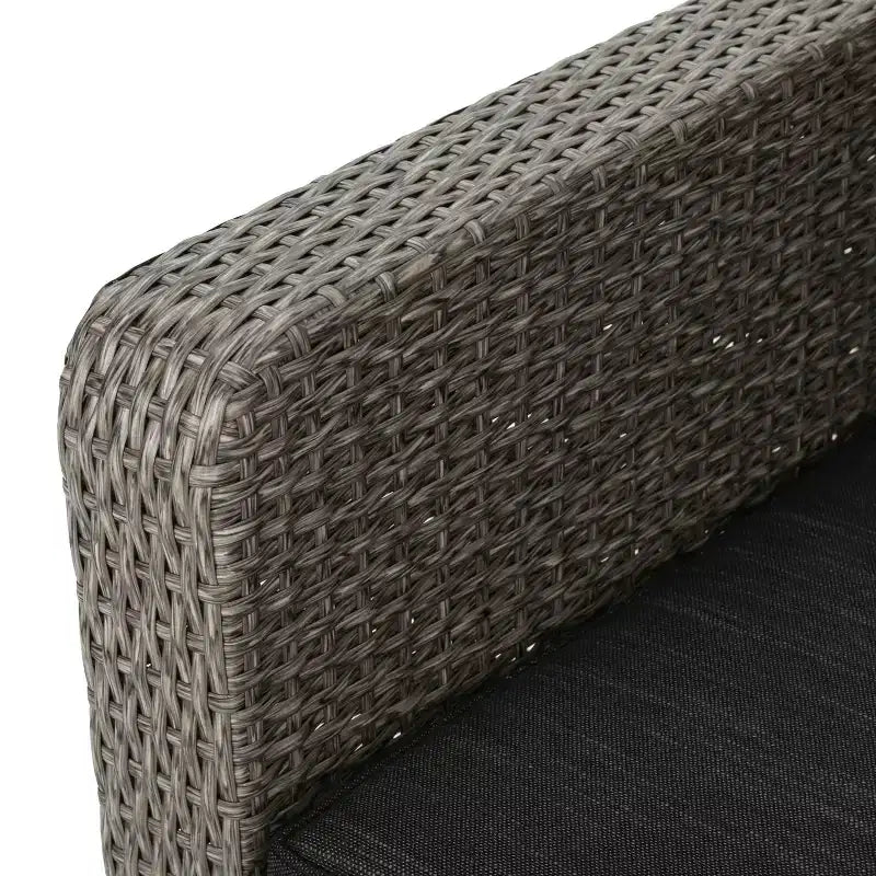 GDFStudio Hensley Outdoor Wicker 5 Seater V-Shape Sectional Sofa Chat Set with Cushions, Mixed Black/Dark Gray
