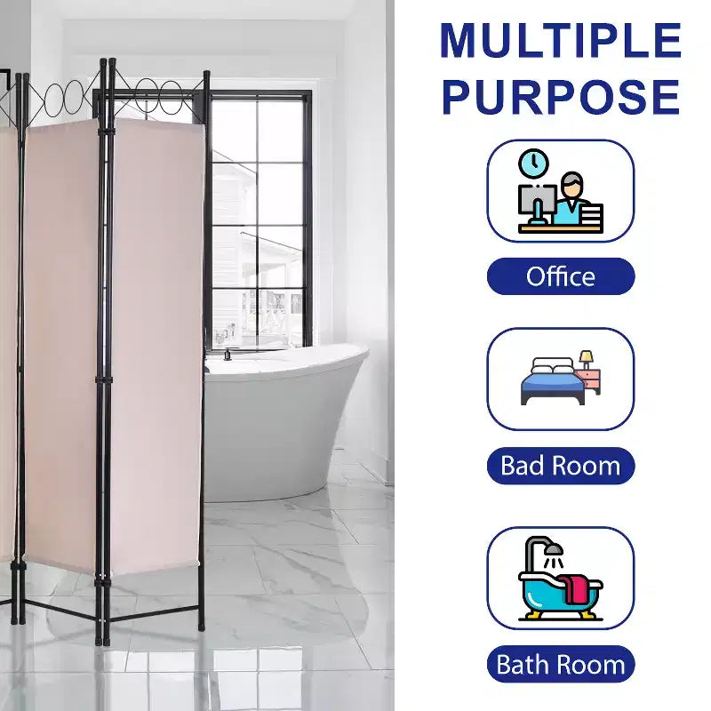 FDW Paravents 4 Panneaux 1,7 m Paravent Pliant Autonome Cloison de Séparation Intimité avec Tissu et Cadre Métallique pour Bureau à Domicile Chambre
