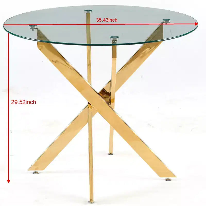 Table à manger avec pieds croisés en métal et plateau en verre, table de cuisine moderne peu encombrante pour salon