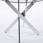 Table à manger avec pieds croisés en métal et plateau en verre, table de cuisine moderne peu encombrante pour salon