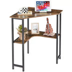 VECELO Corner Computer Desk, Corner Table with Steel Frame for Small Space, Triangle Shape, Brown