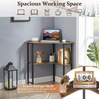 VECELO Corner Computer Desk, Corner Table with Steel Frame for Small Space, Triangle Shape, Brown