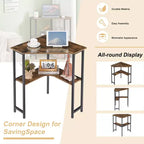 VECELO Corner Computer Desk, Corner Table with Steel Frame for Small Space, Triangle Shape, Brown