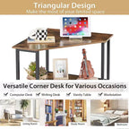 VECELO Corner Computer Desk, Corner Table with Steel Frame for Small Space, Triangle Shape, Brown
