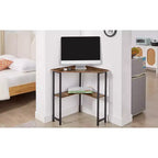 VECELO Corner Computer Desk, Corner Table with Steel Frame for Small Space, Triangle Shape, Brown