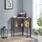 VECELO Corner Computer Desk, Corner Table with Steel Frame for Small Space, Triangle Shape, Brown