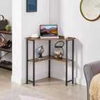 VECELO Corner Computer Desk, Corner Table with Steel Frame for Small Space, Triangle Shape, Brown