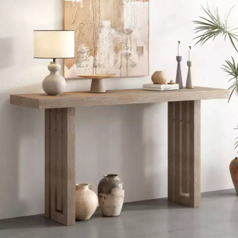 Uniquely Designed Oak Veneer Console Table with Distinctive Side Shapes, Suitable for Entryway, Hallway, Living Room, Foyer, Corridor