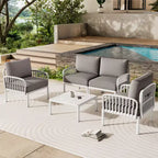 Christopher Knight Home Leah 4 Seater Outdoor Plastic and Glass Conversation Sets with Cushions