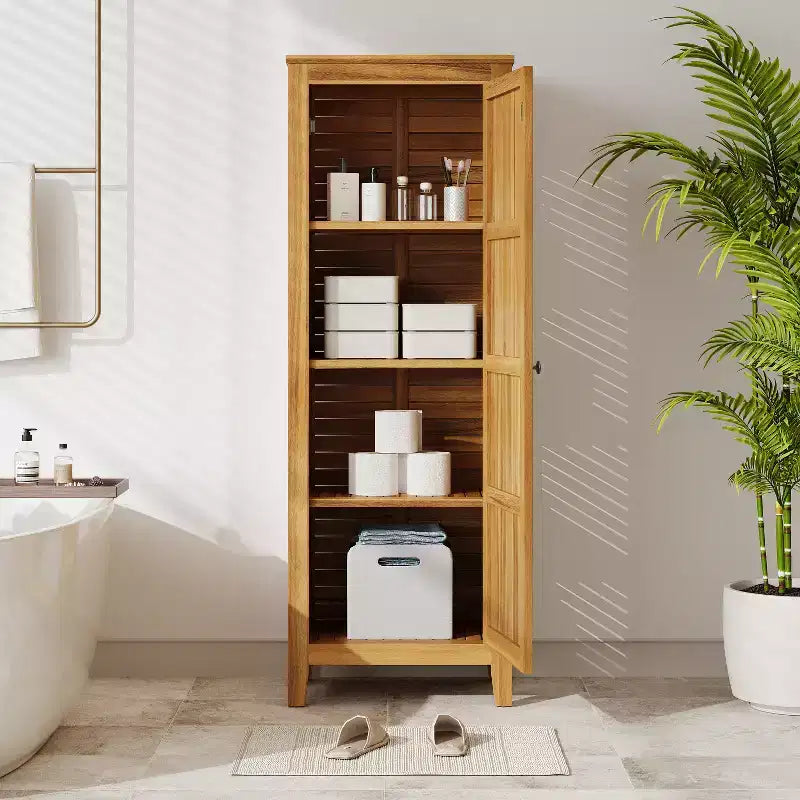 GDFStudio Grella Acacia Wood Storage Cabinet with 3 Shelves, Teak