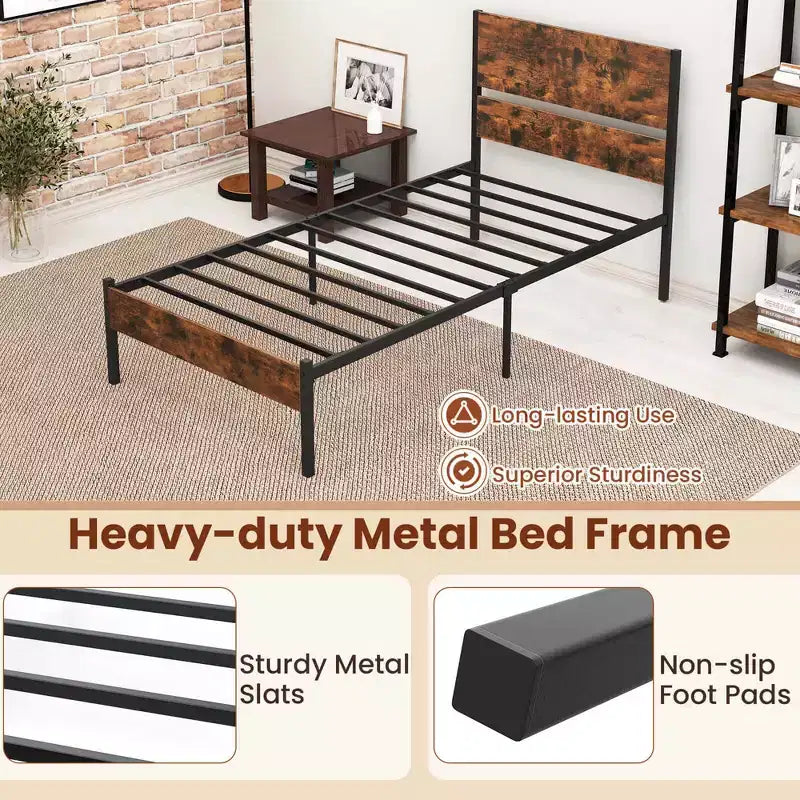 Costway Twin/Full/Queen/King Size Bed Frame with Wooden Headboard Under-Bed Storage No Box Spring Needed