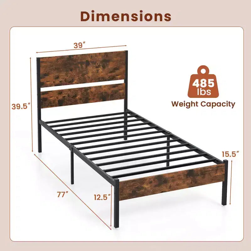 Costway Twin/Full/Queen/King Size Bed Frame with Wooden Headboard Under-Bed Storage No Box Spring Needed