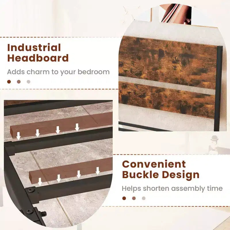 Costway Twin/Full/Queen/King Size Bed Frame with Wooden Headboard Under-Bed Storage No Box Spring Needed