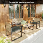 GDFStudio Elton Patio 4 pcs Steel and Rattan Conversation Set