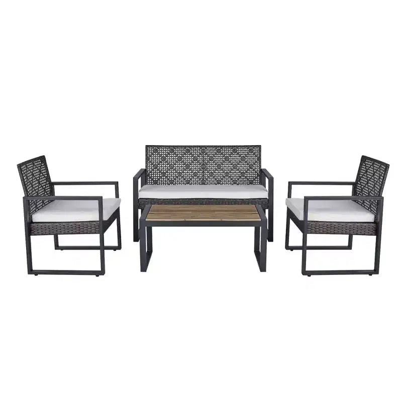 GDFStudio Elton Patio 4 pcs Steel and Rattan Conversation Set