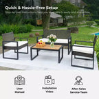 GDFStudio Elton Patio 4 pcs Steel and Rattan Conversation Set