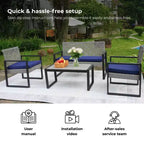 GDFStudio Elton Patio 4 pcs Steel and Rattan Conversation Set
