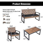 GDFStudio Elton Patio 4 pcs Steel and Rattan Conversation Set