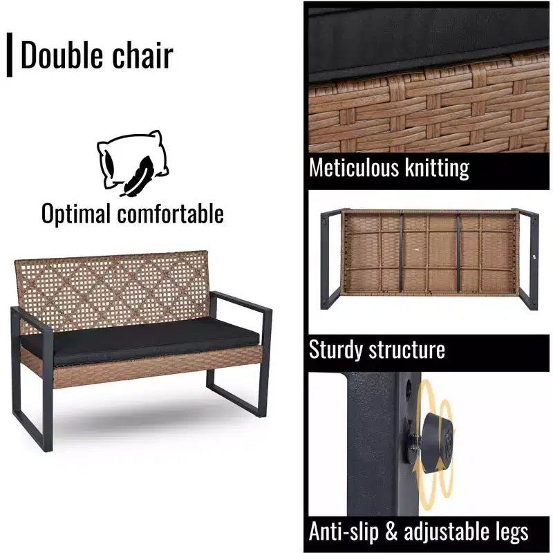 GDFStudio Elton Patio 4 pcs Steel and Rattan Conversation Set