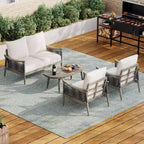 Christopher Knight Home Abell 4 Pieces Outdoor Woven Rope Acacia Wood Upholstered Seating Set